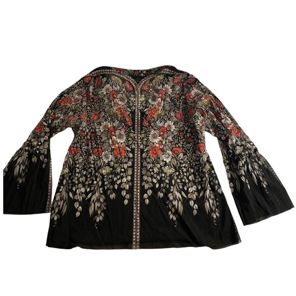 Boho Floral Embroidered Bell Sleeve Black Blouse INC International Concepts 1X - Picture 5 of 5